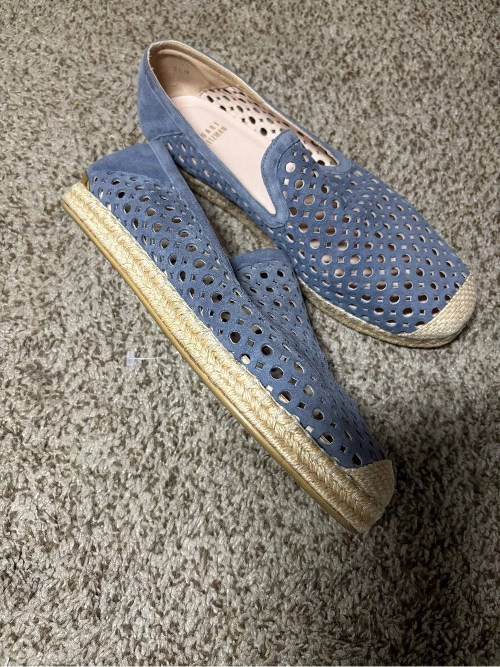 Stuart Weitzman Dusty Blue Perforated Espadrille Flats
